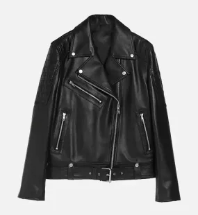 Women's Double Stich Leather Biker Jacket