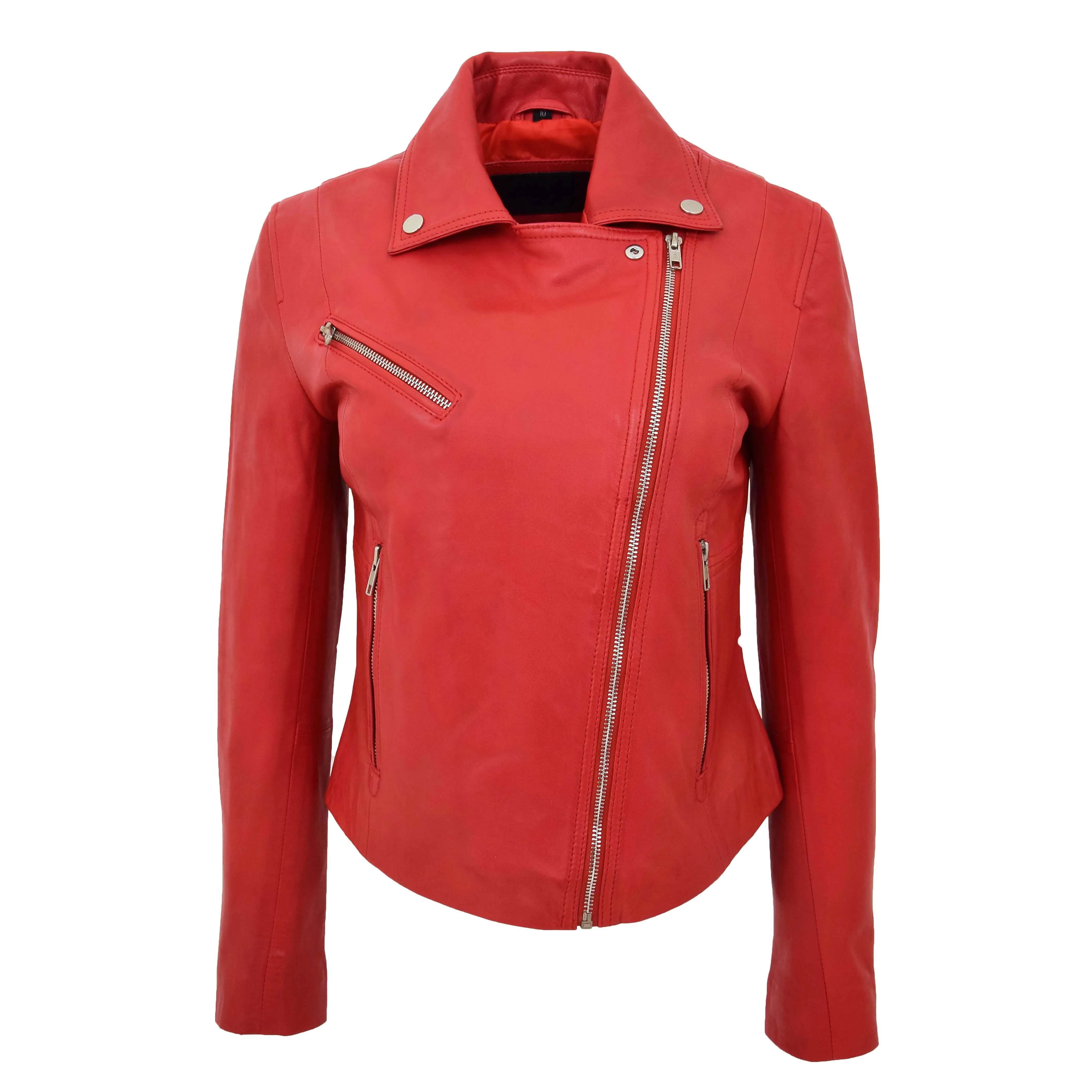 Womens Soft Genuine Leather Biker Jacket Slim Fit Coat Julie Red