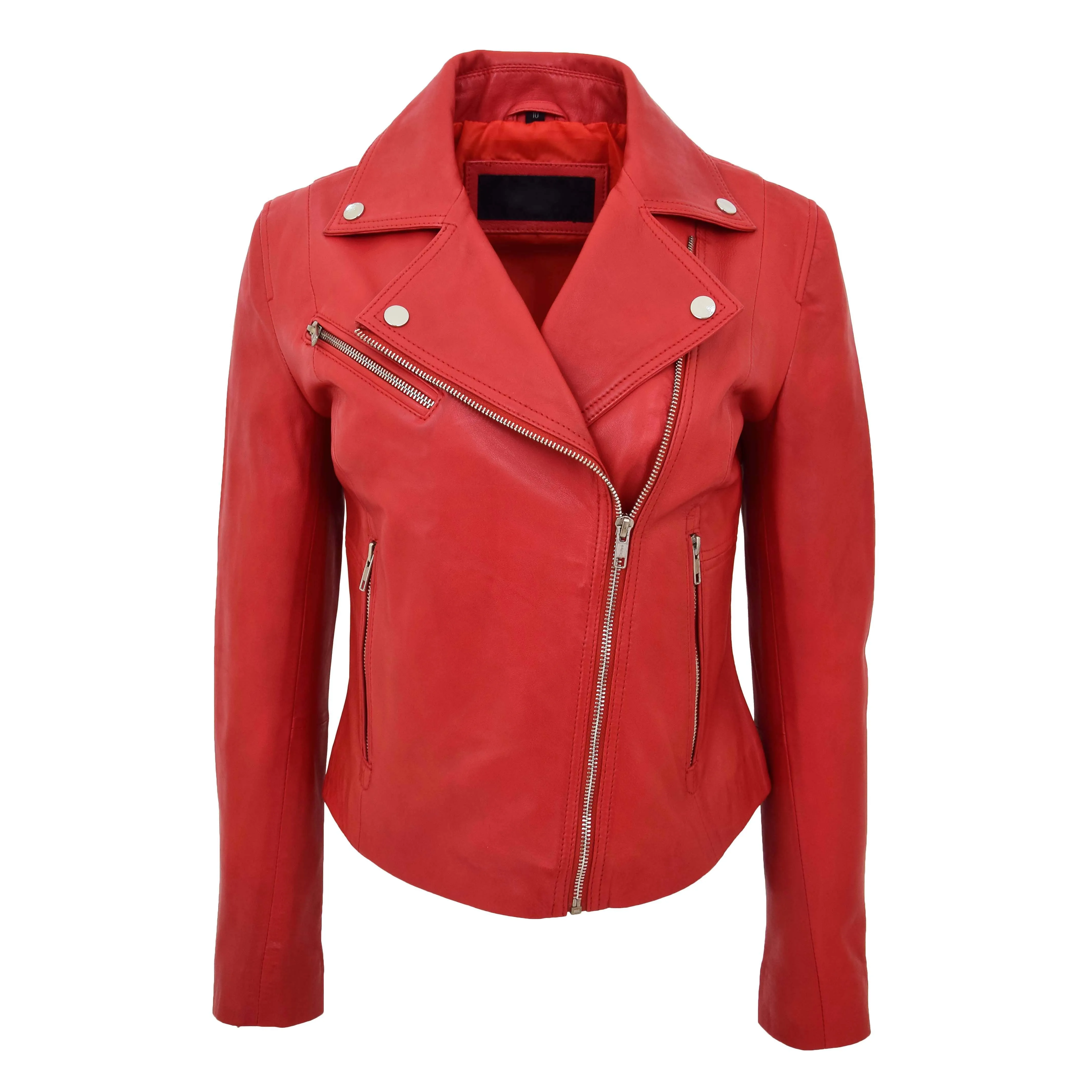 Womens Soft Genuine Leather Biker Jacket Slim Fit Coat Julie Red