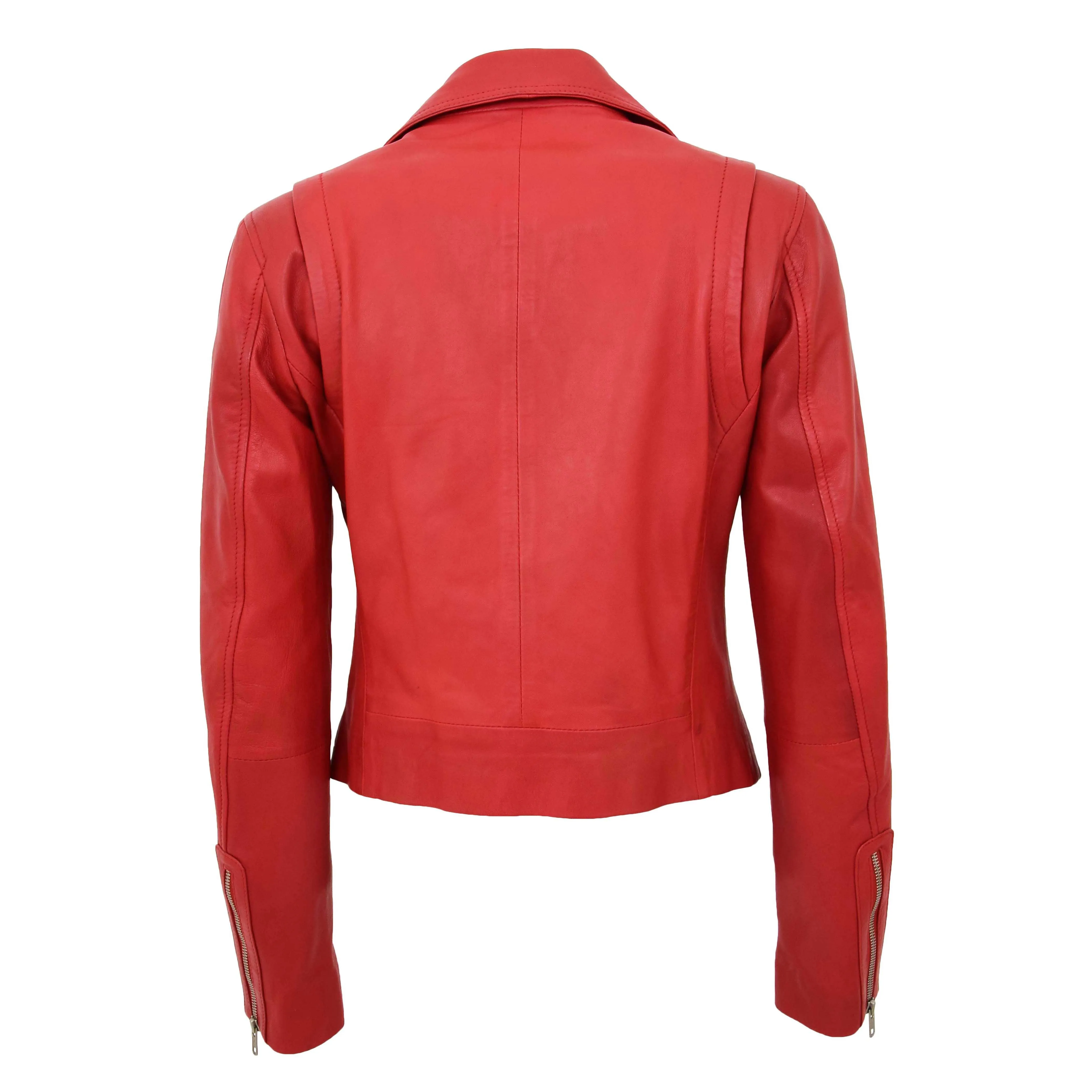 Womens Soft Genuine Leather Biker Jacket Slim Fit Coat Julie Red