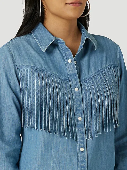 Women's Wrangler Retro Front Fringe Long Sleeve Snap Shirt