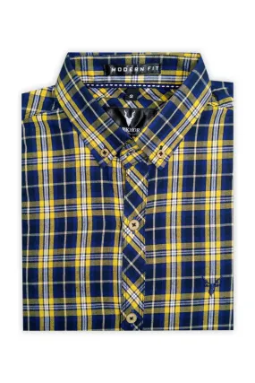 yellow Button Down Casual Check Shirt