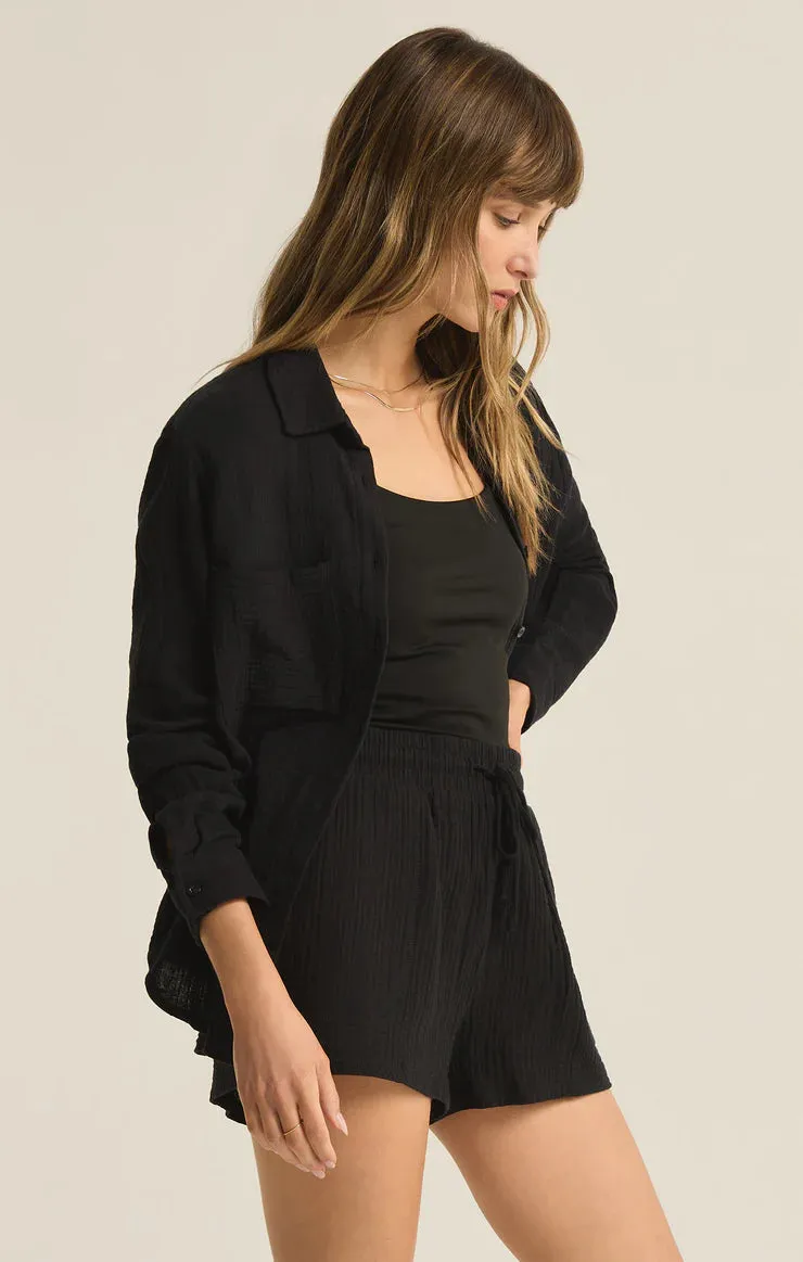 ZSU Kaili Button Up Gauze Top in Black