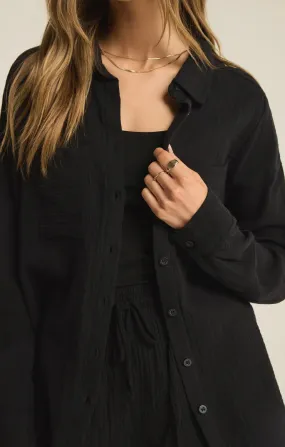 ZSU Kaili Button Up Gauze Top in Black